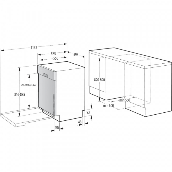Gorenje GI 642 E90X Einbauspülmaschine Maße